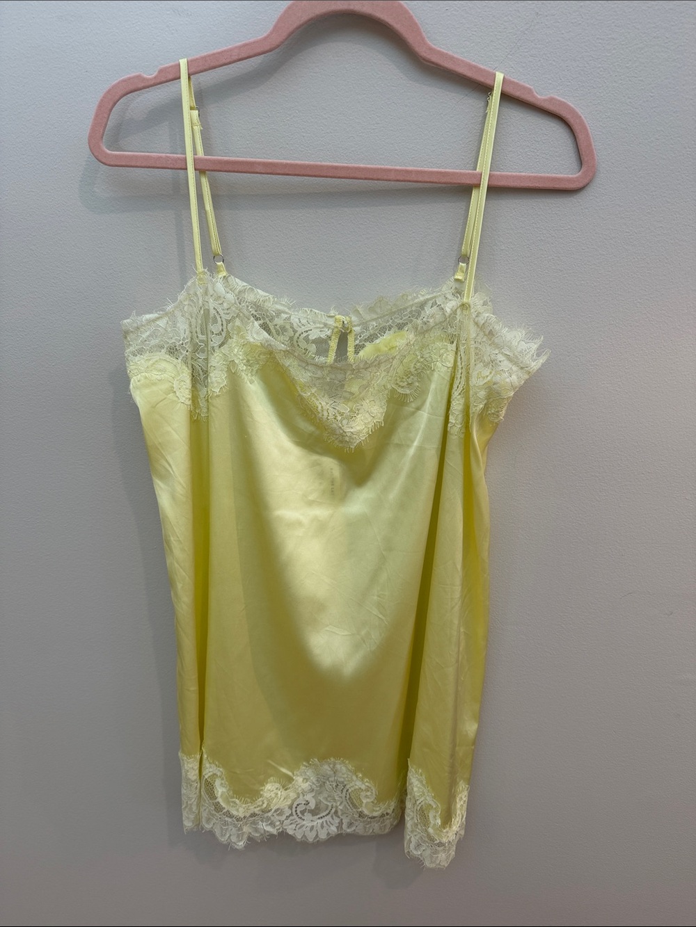 Free People Kat the Label Delicate Yellow Satin Lace-Trim Chemise